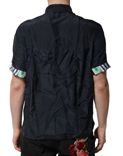 Dolce &amp; Gabbana Schwarzes Seidenhemd mit kurzen Ärmeln für Herren