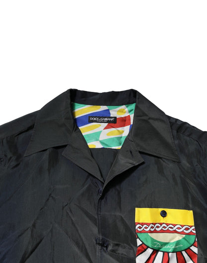 Dolce &amp; Gabbana Schwarzes Seidenhemd mit kurzen Ärmeln für Herren