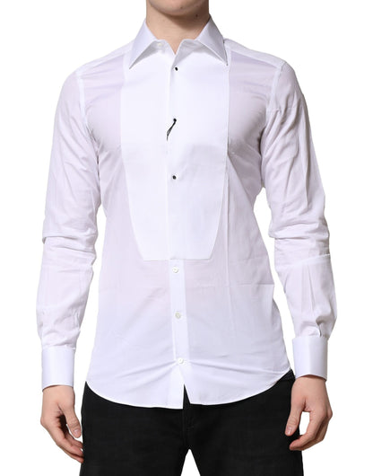 Dolce & Gabbana White GOLD Crown Cotton Dress Formal Shirt