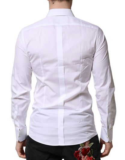 Dolce & Gabbana White GOLD Crown Cotton Dress Formal Shirt