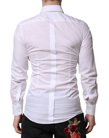 Dolce &amp; Gabbana Weiß GOLD Crown Bee Herren Kleid Formelles Hemd