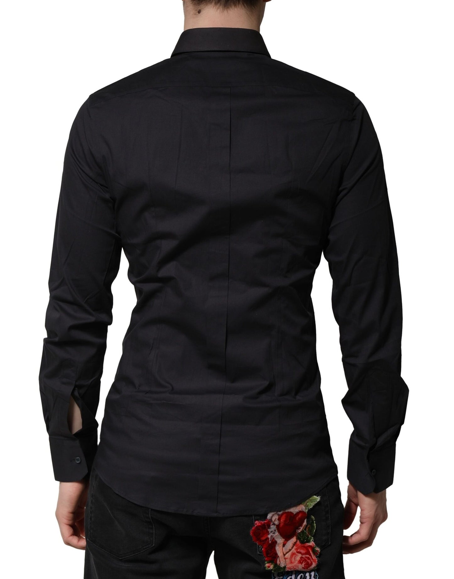 Dolce &amp; Gabbana – Blaues, goldfarbenes Langarm-Hemd aus Baumwolle