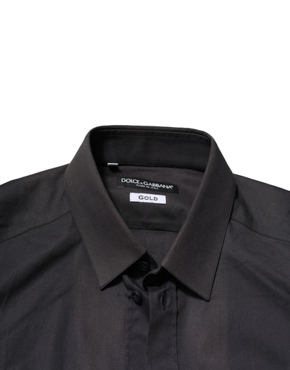 Dolce &amp; Gabbana – Blaues, goldfarbenes Langarm-Hemd aus Baumwolle