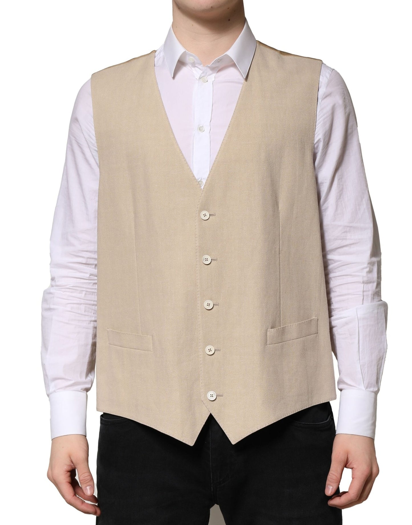 Dolce &amp; Gabbana Beige Leinenkleid Formale Herren Weste