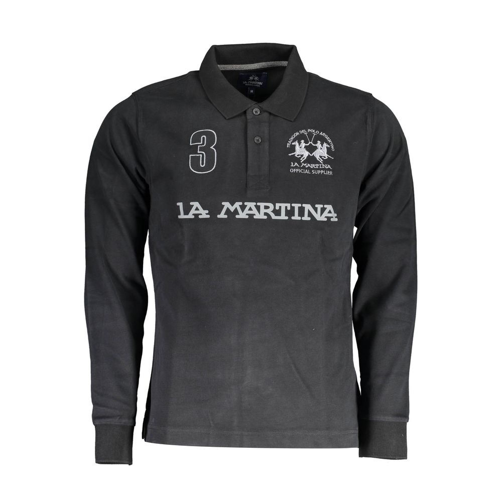 La Martina Schwarzes Herren-Poloshirt aus Baumwolle