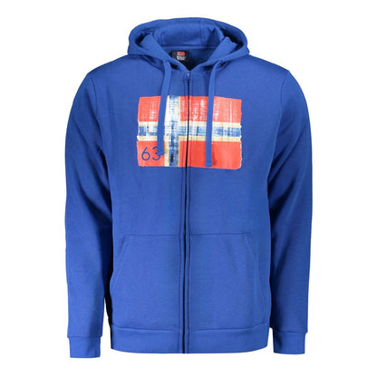Norwegen 1963 Blauer Baumwollpullover für Herren mit Kapuze und Taschen
