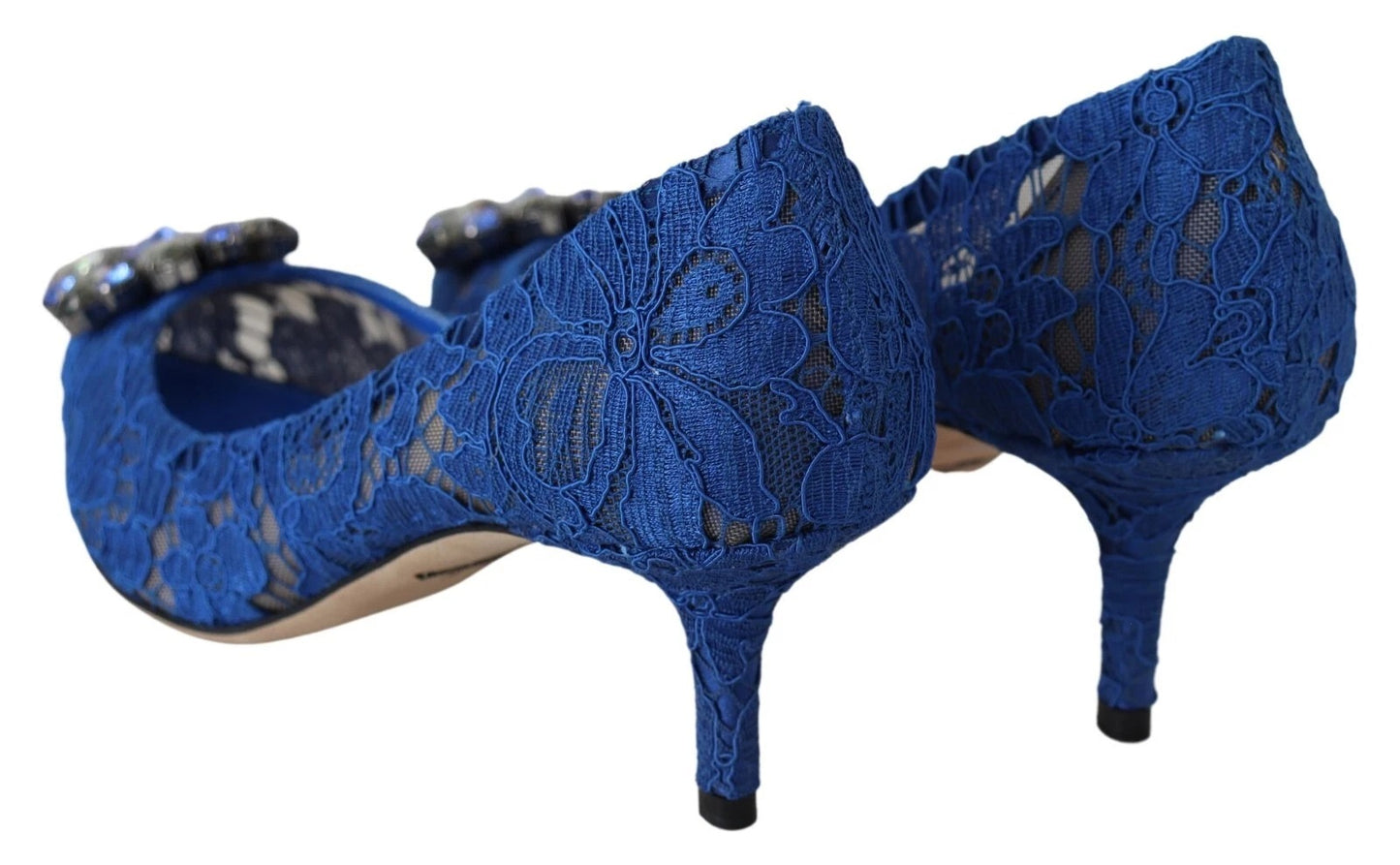 Dolce &amp; Gabbana – Blaue Ballerinas mit Kristallen aus Spitze