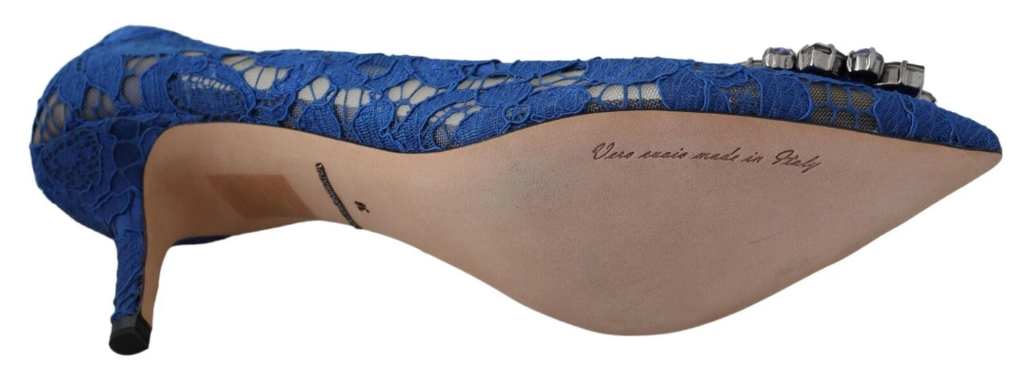 Dolce &amp; Gabbana – Blaue Ballerinas mit Kristallen aus Spitze