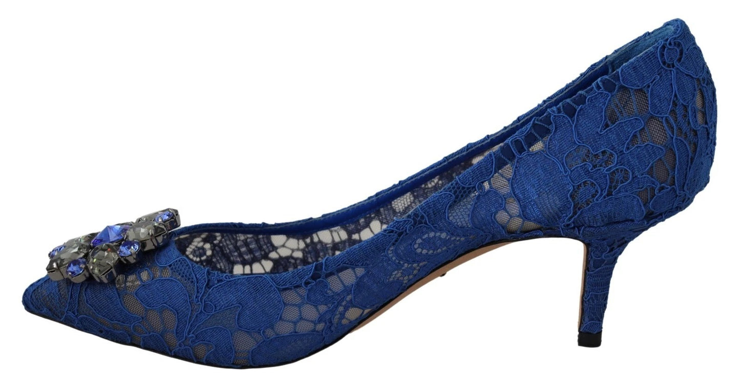 Dolce &amp; Gabbana – Blaue Ballerinas mit Kristallen aus Spitze