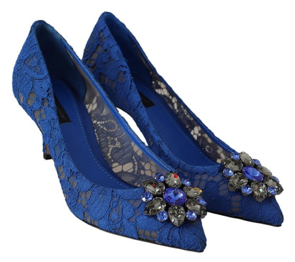 Dolce &amp; Gabbana – Blaue Ballerinas mit Kristallen aus Spitze