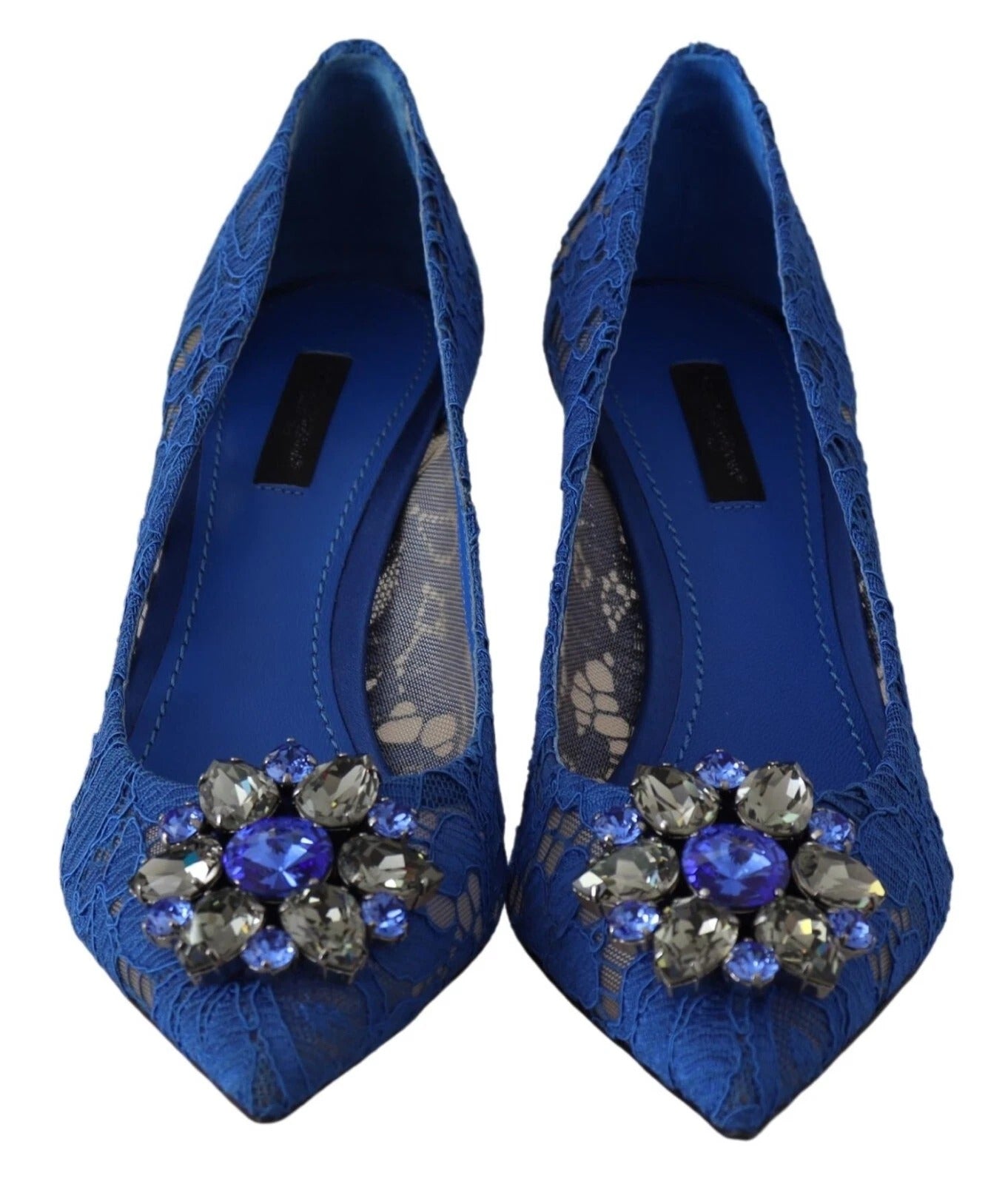 Dolce &amp; Gabbana – Blaue Ballerinas mit Kristallen aus Spitze