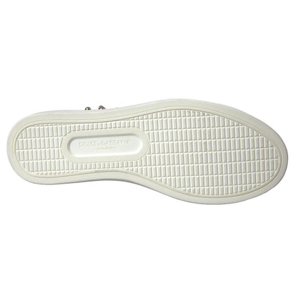 Dolce &amp; Gabbana Weiße Leder Gold Rote Herz Sneakers Schuhe