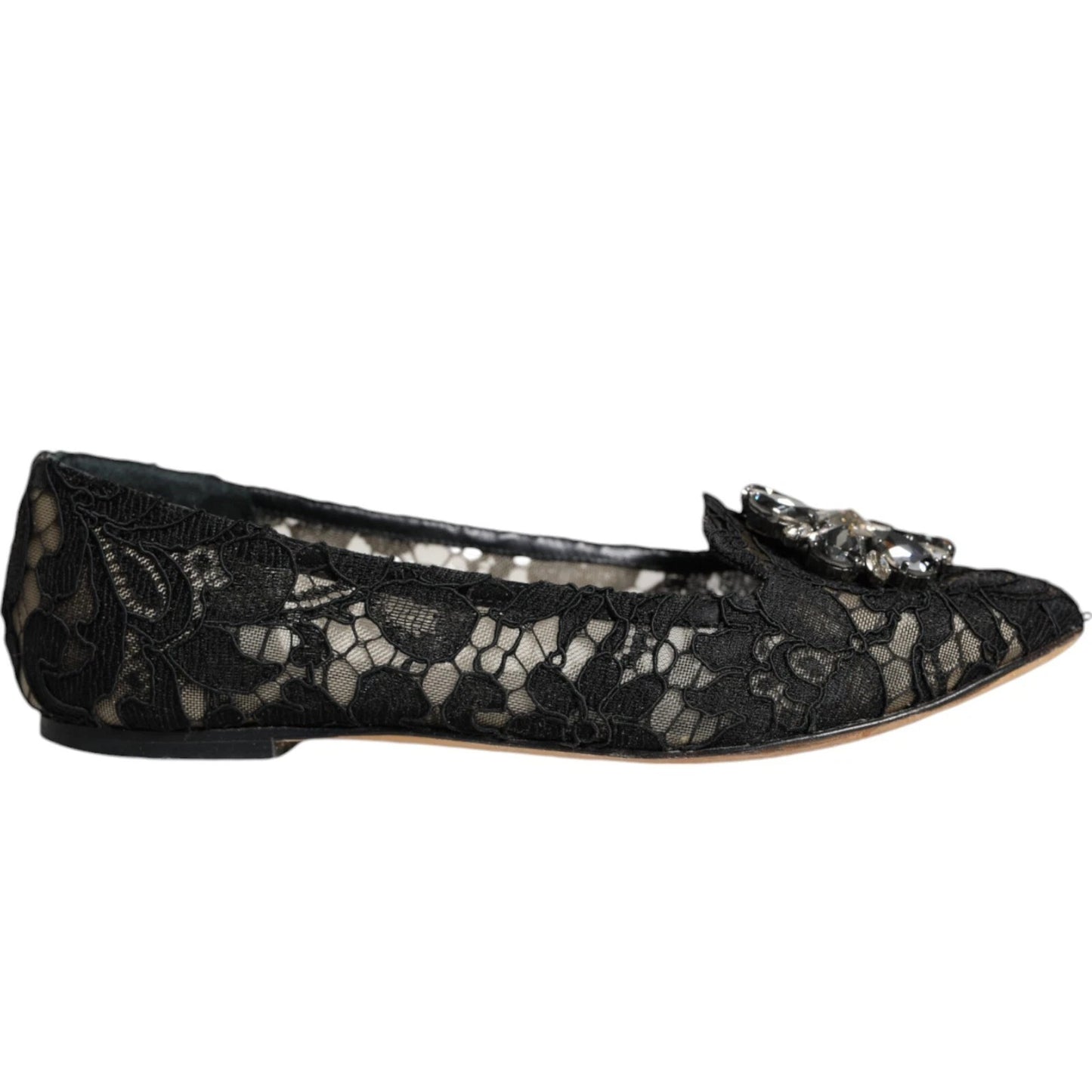 Dolce &amp; Gabbana – Schwarze Ballerinas mit Kristallen aus Spitze und Loafer
