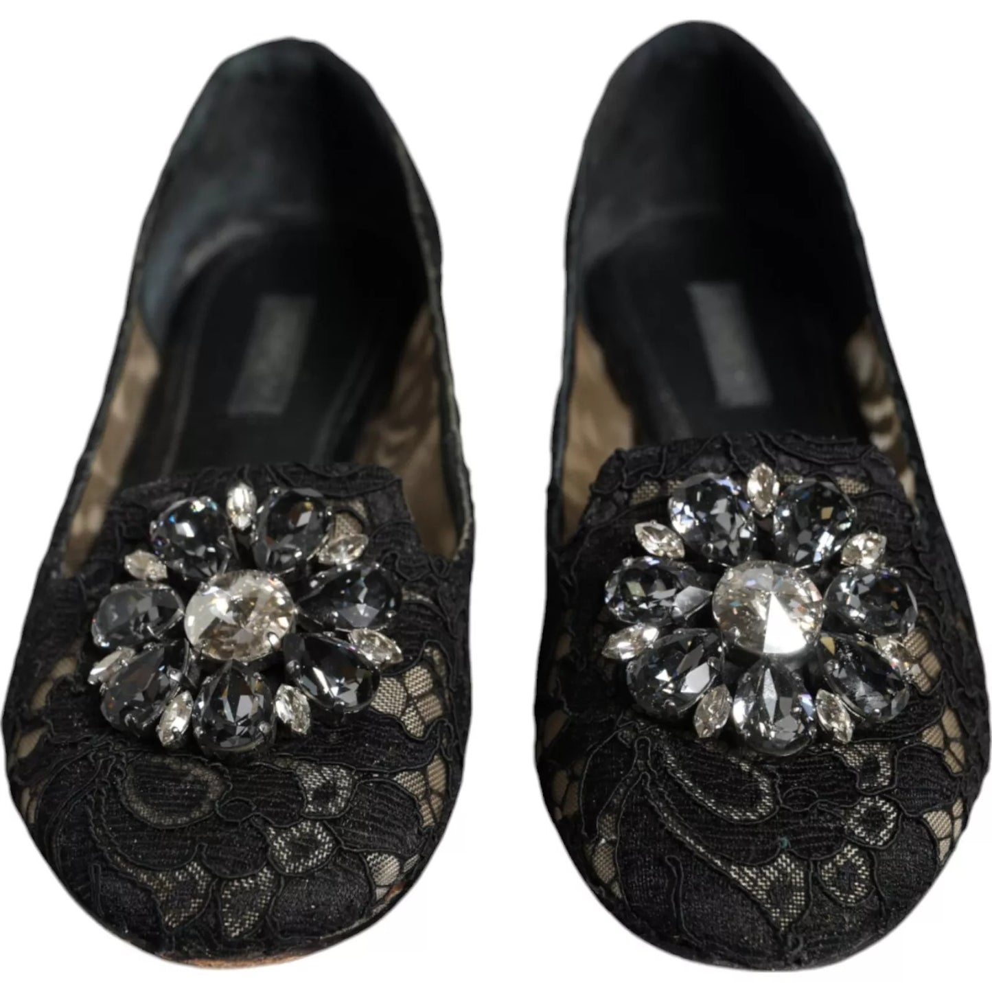 Dolce &amp; Gabbana – Schwarze Ballerinas mit Kristallen aus Spitze und Loafer