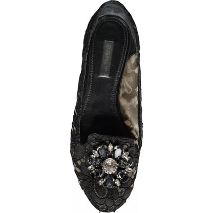 Dolce &amp; Gabbana – Schwarze Ballerinas mit Kristallen aus Spitze und Loafer