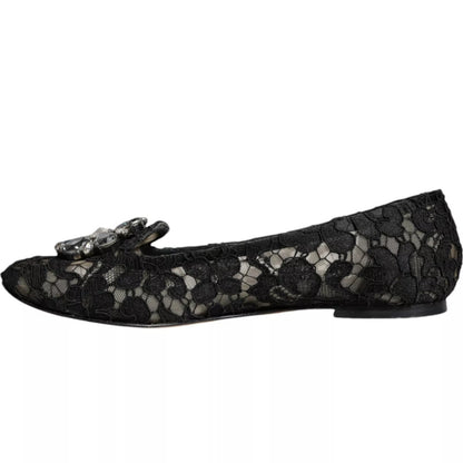 Dolce &amp; Gabbana – Schwarze Ballerinas mit Kristallen aus Spitze und Loafer