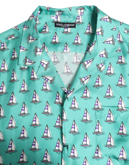 Dolce &amp; Gabbana – Grünes, bedrucktes, kurzärmliges Freizeithemd