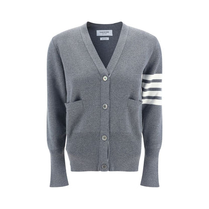 Thom Browne Graue Fleece-Woll-Strickjacke