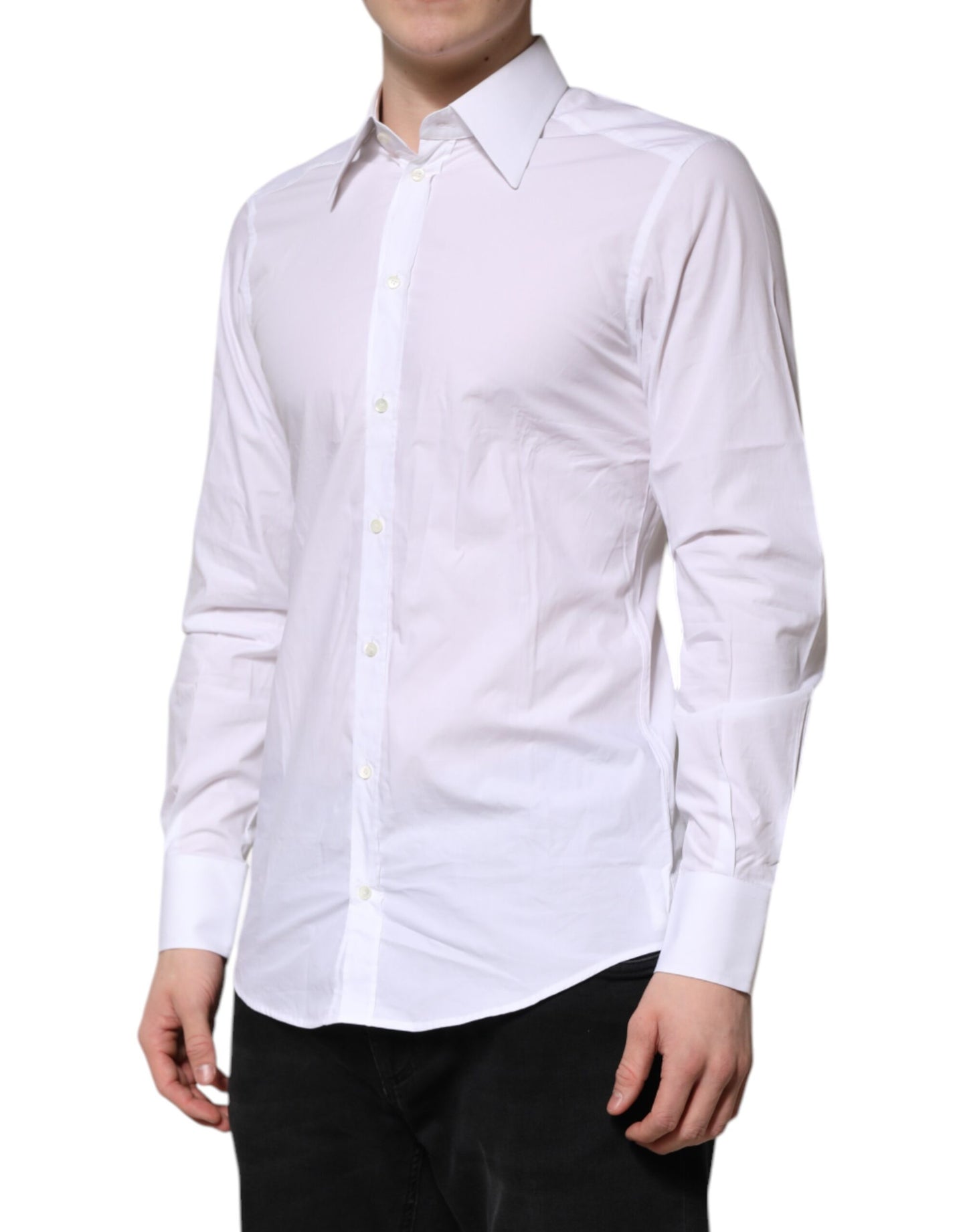 Dolce & Gabbana White Cotton GOLD Long Sleeves Formal Shirt