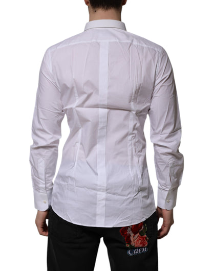 Dolce & Gabbana White Cotton GOLD Long Sleeves Formal Shirt