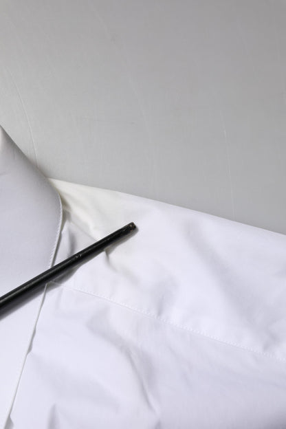 قميص رسمي بأكمام طويلة من القطن الأبيض الذهبي من دولتشي آند غابانا