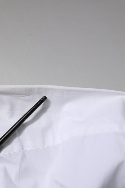 قميص رسمي بأكمام طويلة من القطن الأبيض الذهبي من دولتشي آند غابانا