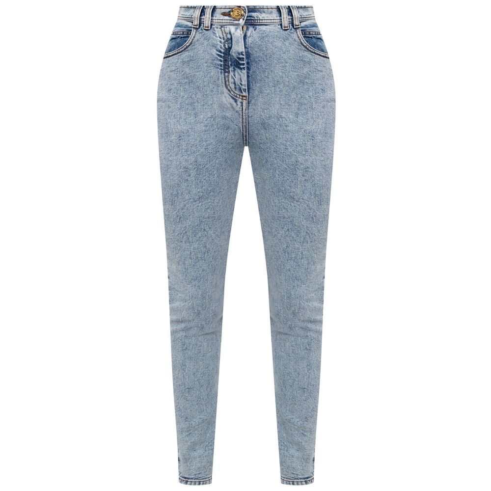Balmain – Blaue Jeans mit hoher Taille aus Baumwolle für Damen