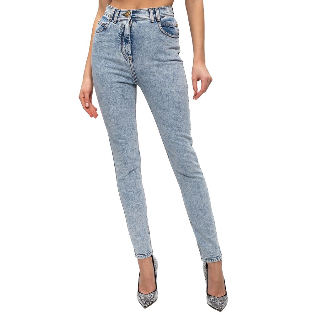 Balmain – Blaue Jeans mit hoher Taille aus Baumwolle für Damen