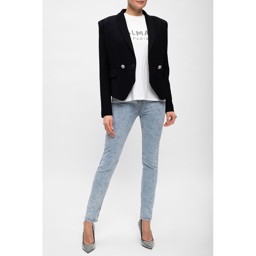 Balmain – Blaue Jeans mit hoher Taille aus Baumwolle für Damen
