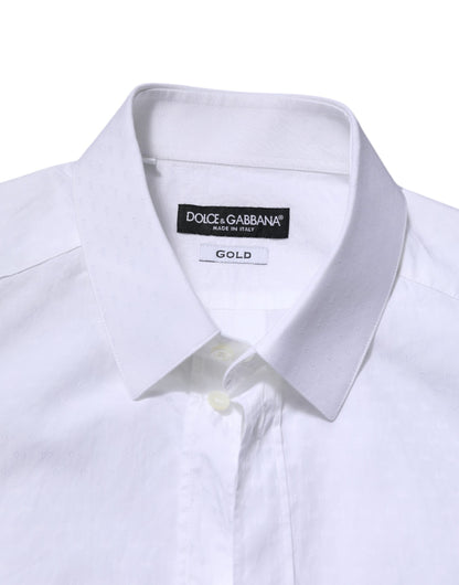 Dolce &amp; Gabbana Weiß GOLD Langarm Kleid Herren Formelles Hemd