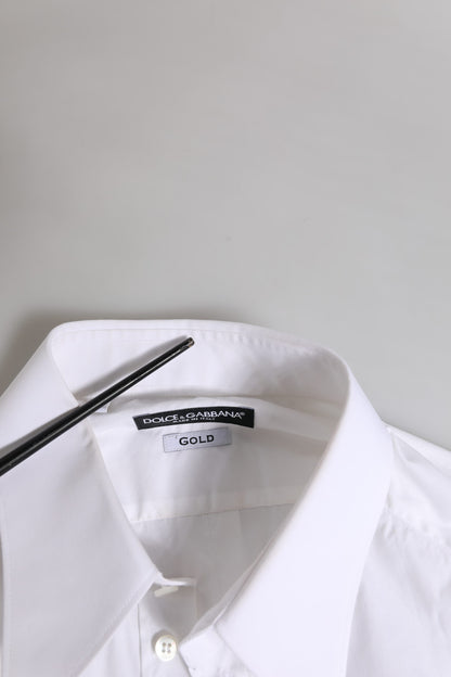 Dolce &amp; Gabbana Weiß GOLD Langarm Kleid Herren Formelles Hemd