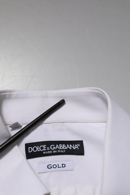 Dolce &amp; Gabbana – Weißes, GOLDfarbenes Hemd aus Baumwollpopeline