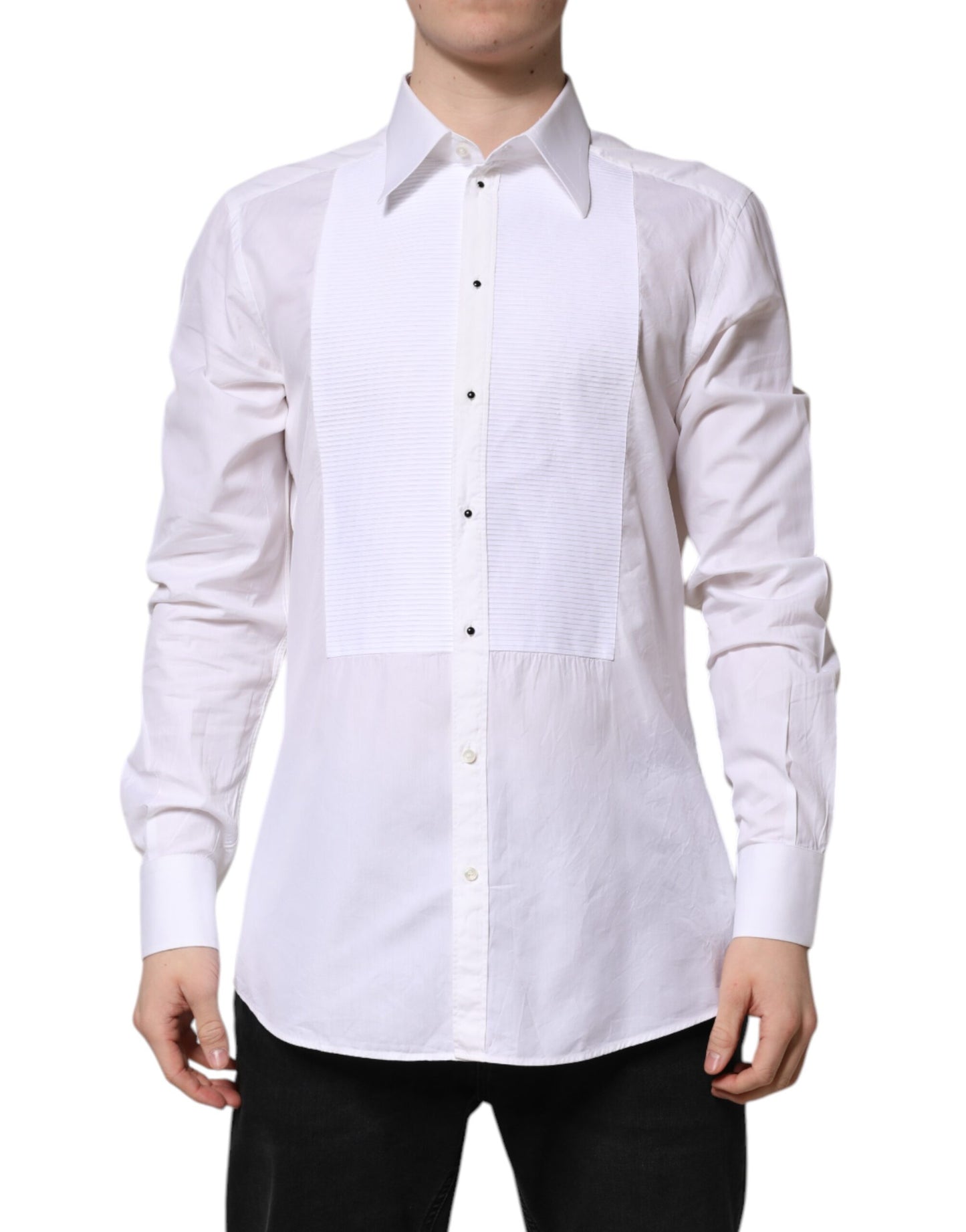 Dolce & Gabbana White GOLD Cotton Long Sleeves Formal Shirt