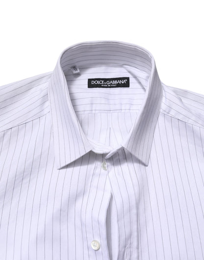Dolce &amp; Gabbana – Weißes, gestreiftes Langarmhemd aus Baumwolle