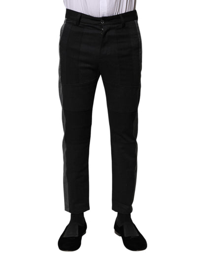 Dolce &amp; Gabbana – Formelle Slim-Hose aus Fantasy-Baumwolle in Schwarz und Grau