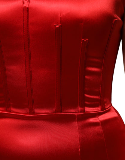 فستان دولتشي آند غابانا أحمر من الأسيتات بدون أكمام متوسط ​​الطول