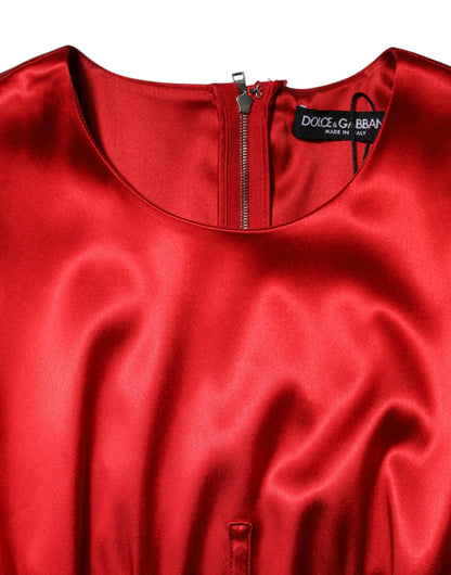 فستان دولتشي آند غابانا أحمر من الأسيتات بدون أكمام متوسط ​​الطول