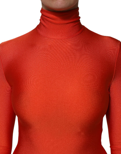 Dolce &amp; Gabbana, rotes, figurbetontes Jumpsuit-Kleid aus Nylon mit Rollkragen