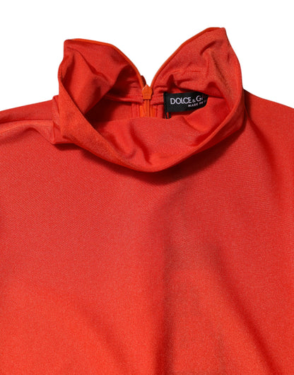 Dolce &amp; Gabbana, rotes, figurbetontes Jumpsuit-Kleid aus Nylon mit Rollkragen