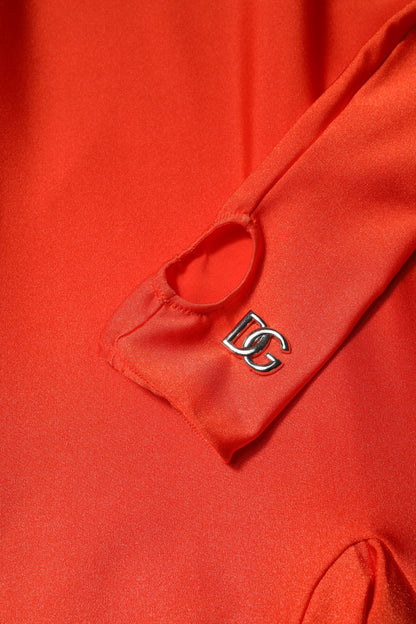 Dolce &amp; Gabbana, rotes, figurbetontes Jumpsuit-Kleid aus Nylon mit Rollkragen