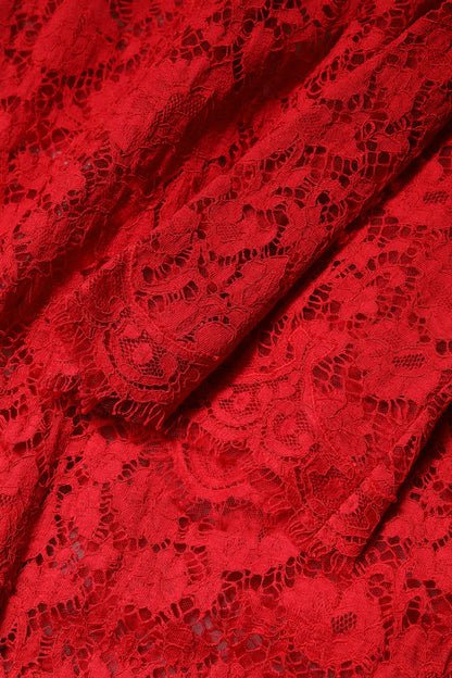 Dolce &amp; Gabbana – Rotes Kleid mit Blumenspitze und Strassverzierung