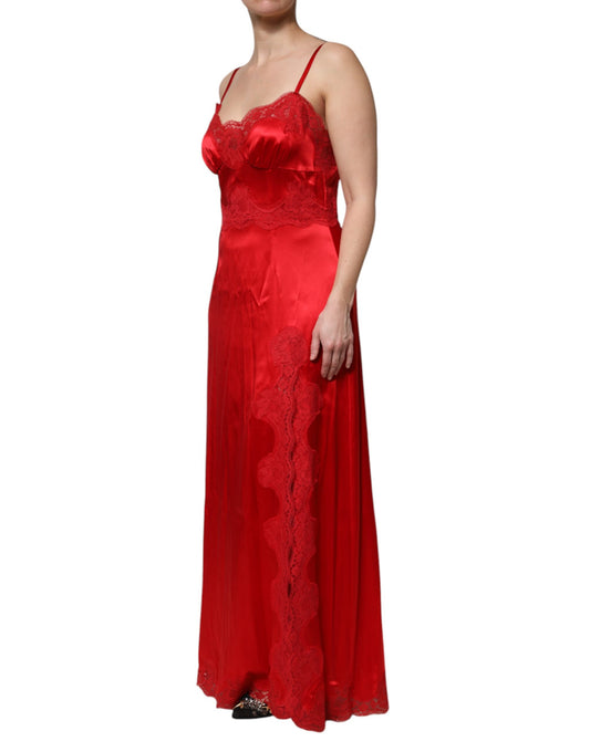 Dolce &amp; Gabbana Rotes ärmelloses Maxikleid aus Seide