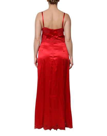 Dolce &amp; Gabbana Rotes ärmelloses Maxikleid aus Seide