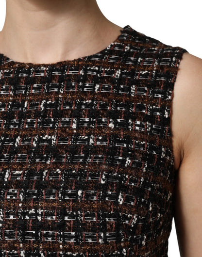 فستان دولتشي آند غابانا متعدد الألوان بدون أكمام قصير من التويد بتصميم حرف A