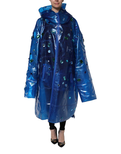 Dolce &amp; Gabbana – Blaue Regenjacke mit Kapuze und Kristallen