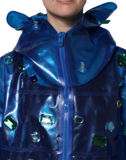 Dolce &amp; Gabbana – Blaue Regenjacke mit Kapuze und Kristallen