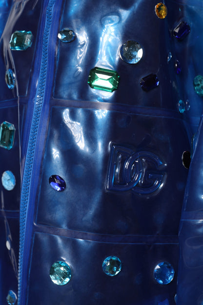 Dolce &amp; Gabbana – Blaue Regenjacke mit Kapuze und Kristallen
