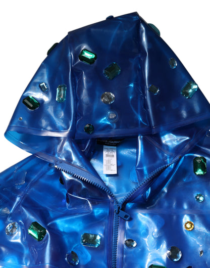 Dolce &amp; Gabbana – Blaue Regenjacke mit Kapuze und Kristallen