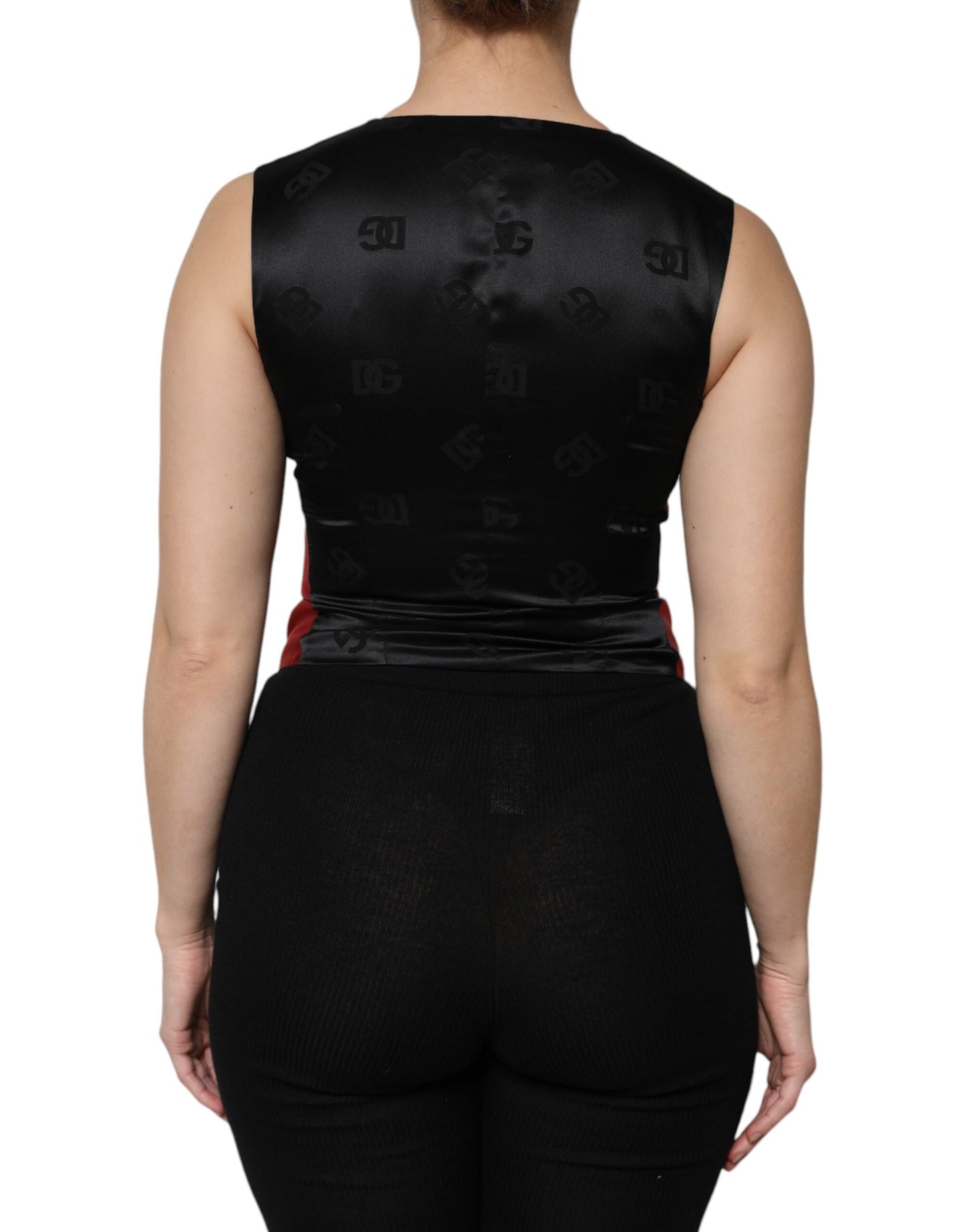 Dolce &amp; Gabbana Rot-Schwarzes ärmelloses Westentop mit Knopfleiste