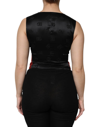 Dolce &amp; Gabbana Rot-Schwarzes ärmelloses Westentop mit Knopfleiste